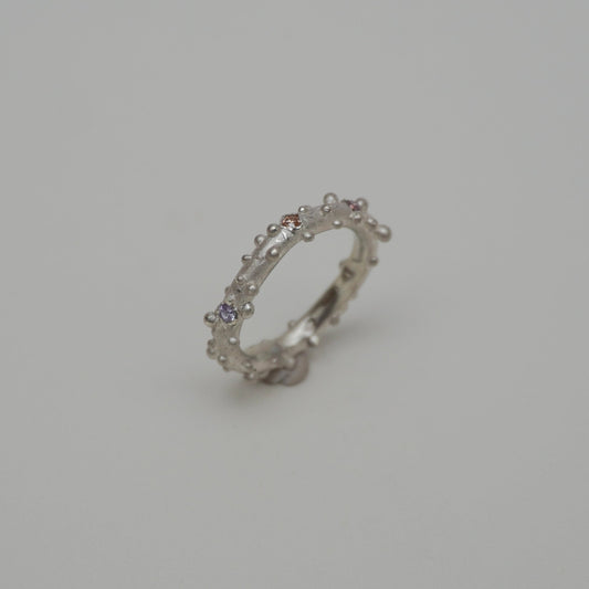 New Faith Unique Silver Ring With Five Zirconias, light violet and champagne, small beads