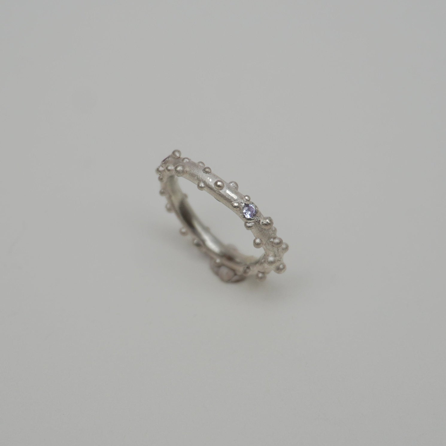 New Faith Unique Silver Ring With Five Zirconias, light violet, small beads
