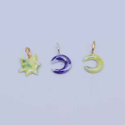 Colorful scintille lunari porcelain pendants for chains- gold and silver