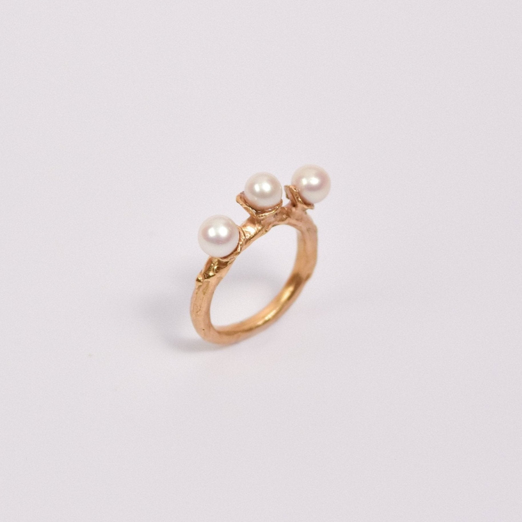Triptych pearl ring - Perula Collection - organic, handmade, gold-plated ring with pearls