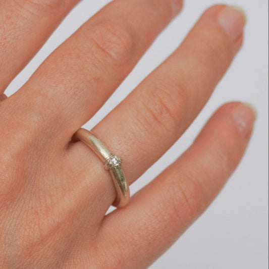 Unique Handmade Silver Ring and cristal zirconia- Sutura - premium sterling silver