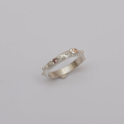 Unique Handmade Silver ring - New Faith  premium - sterling silver, two coloured zirconias and dot detailing