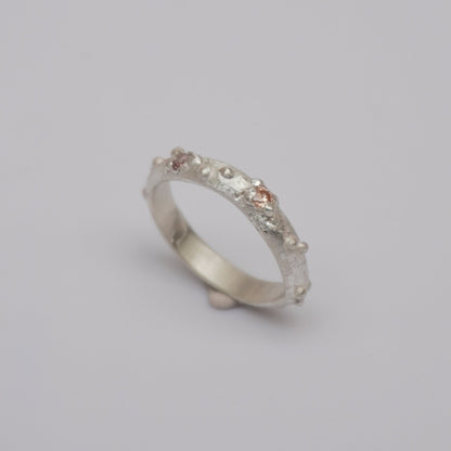 Unique Handmade Silver ring - New Faith  premium - sterling silver, two coloured zirconias and dot detailing