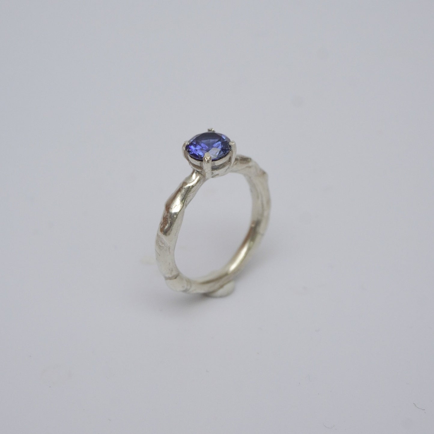 Unique Silver Ring With Blue Stone, organic-shaped 