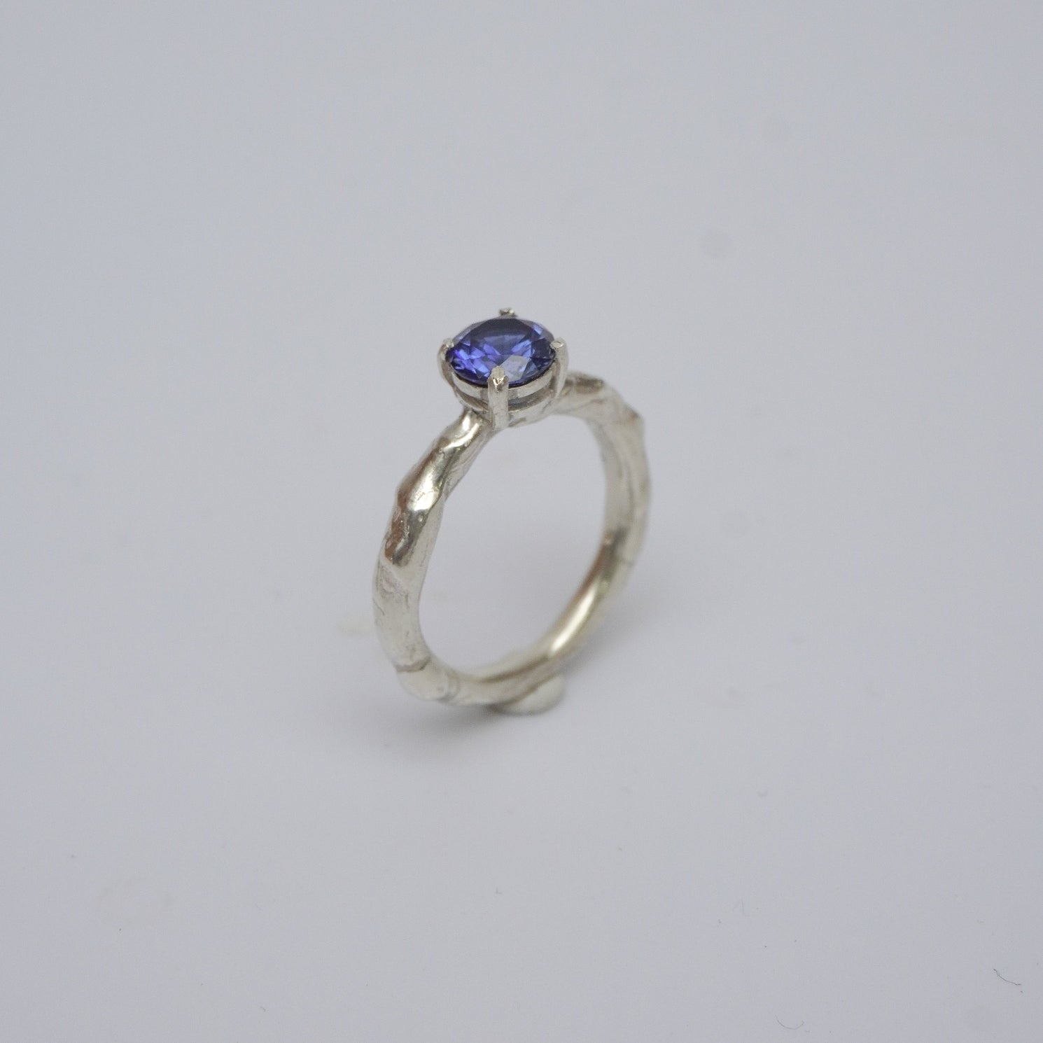 Unique Silver Ring With Blue Stone, organic-shaped 