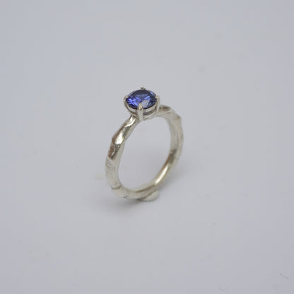 Unique Silver Ring With Blue Stone, organic-shaped 