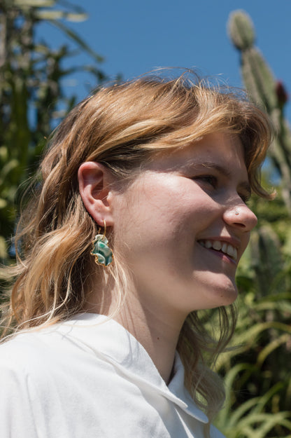resilience hoop porcelain earrings green with gold luster