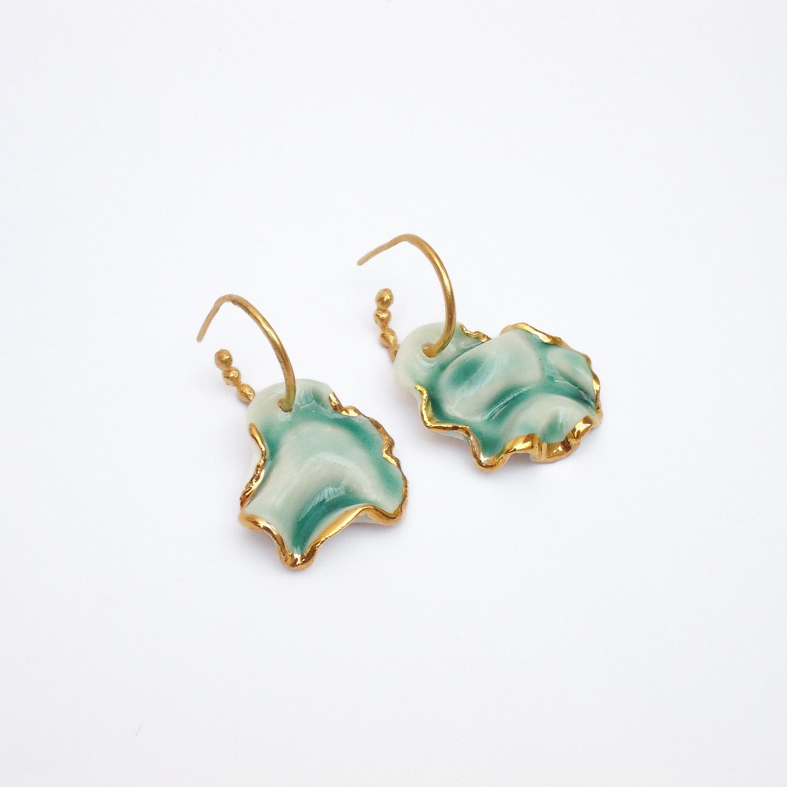 resilience hoop porcelain earrings turquoise with gold luster