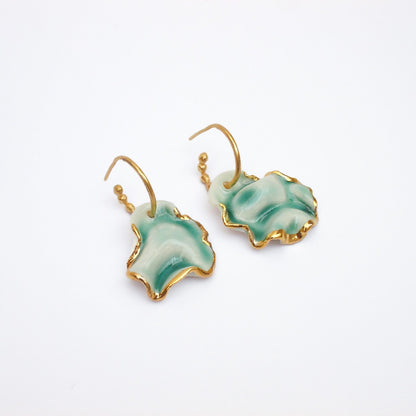 resilience hoop porcelain earrings turquoise with gold luster