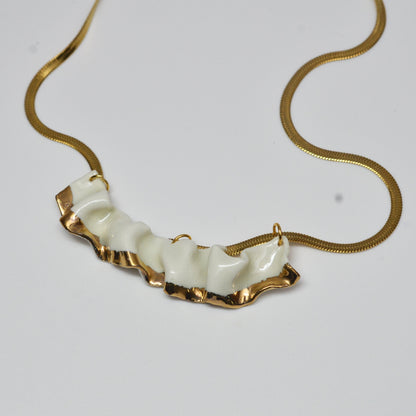 resilience porcelain necklace - White porcelain, transparent glaze, gold luster detail